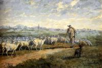 Charles Emile Jacque - Landscape With A Flock Of Sheep